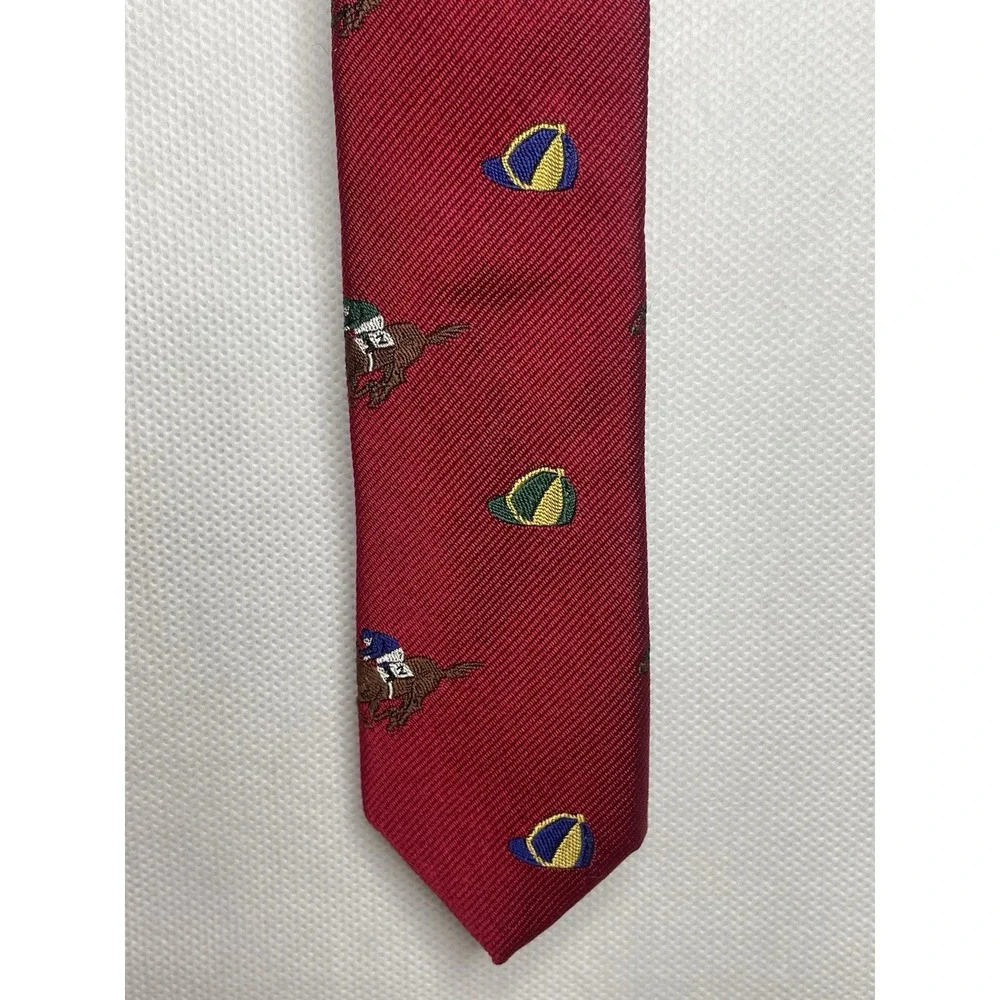 VTG Polo Ralph Lauren Jockey Tie Horse Equestrian Red Seta Silk Italian Necktie